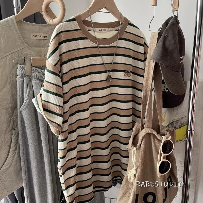 レデイーズ 女性向け レトロ ゆったり  配色 3色選べる  ボーダー柄 大きいサイズ ｔシャツ　