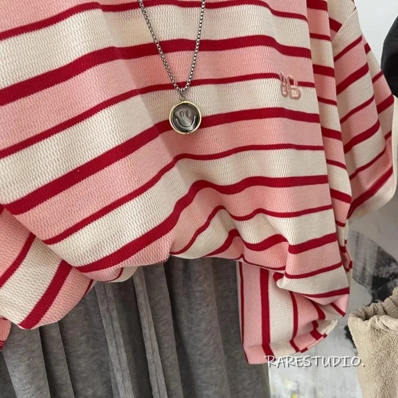 レデイーズ 女性向け レトロ ゆったり  配色 3色選べる  ボーダー柄 大きいサイズ ｔシャツ　