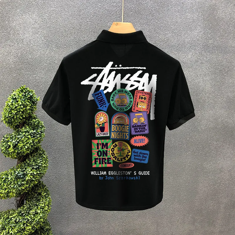カジュアル ファッション 2色選べる メンズ POLOネック プリント 配色 プルオーバー Ｔシャツ