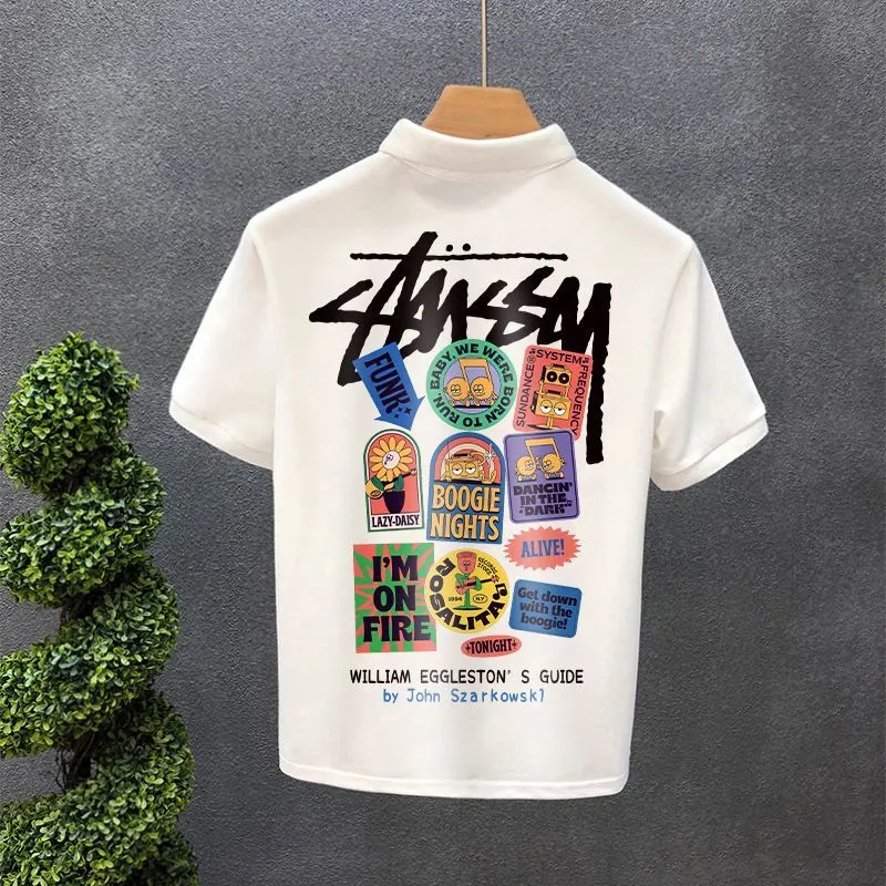 カジュアル ファッション 2色選べる メンズ POLOネック プリント 配色 プルオーバー Ｔシャツ
