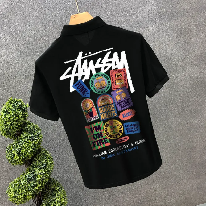 カジュアル ファッション 2色選べる メンズ POLOネック プリント 配色 プルオーバー Ｔシャツ