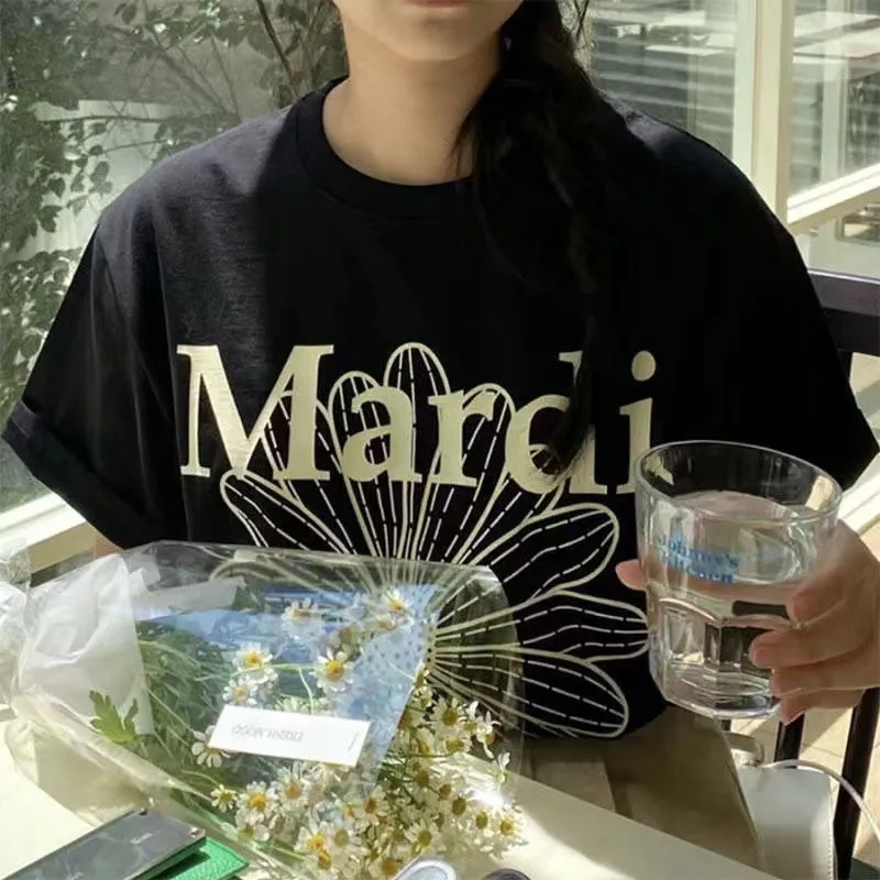 魅力的 ファッション 可愛い アルファベット プリント 花模様 着瘦せ 快適 ゆったり トップス Ｔシャツ