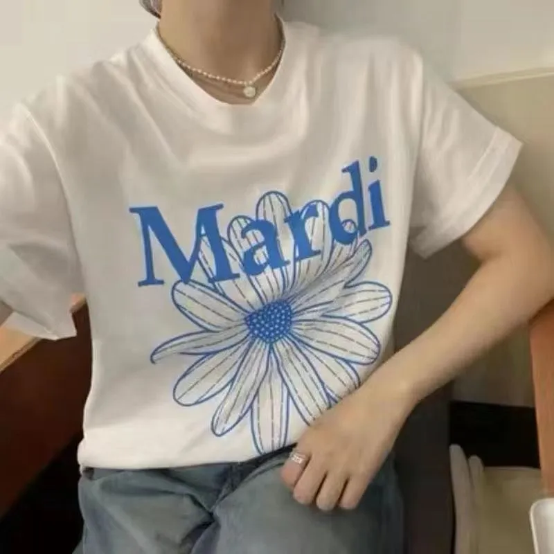 魅力的 ファッション 可愛い アルファベット プリント 花模様 着瘦せ 快適 ゆったり トップス Ｔシャツ