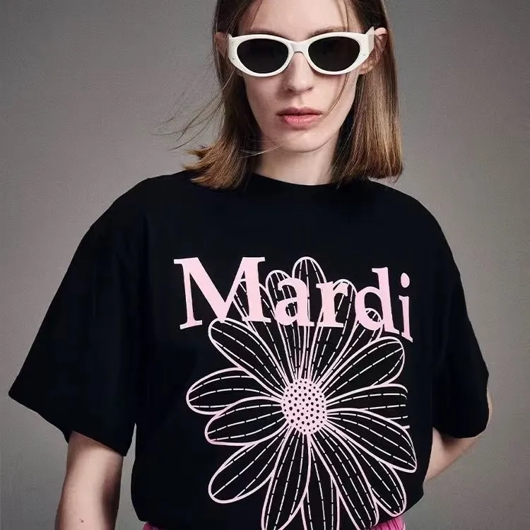 魅力的 ファッション 可愛い アルファベット プリント 花模様 着瘦せ 快適 ゆったり トップス Ｔシャツ