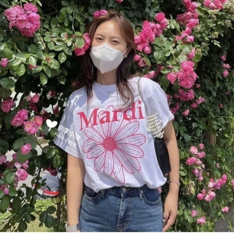魅力的 ファッション 可愛い アルファベット プリント 花模様 着瘦せ 快適 ゆったり トップス Ｔシャツ