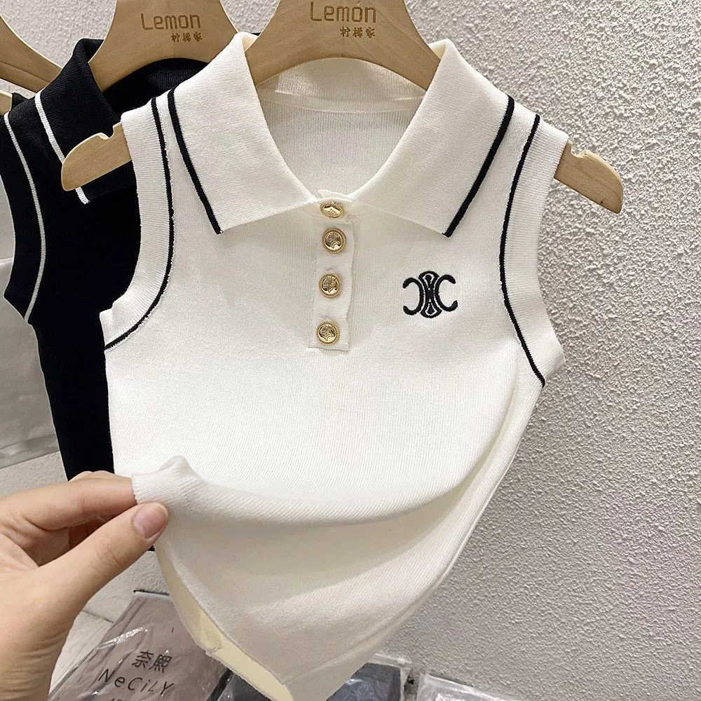 着瘦せ 気質満点 レデイーズ 夏 2色選べる 快適  ノースリーブ POLOネック 無地 トップス タンクトップ　