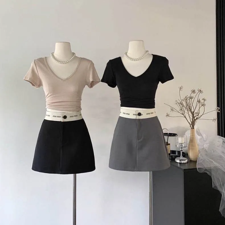 『S-2XL』大人の定番 超人気商品 着瘦せ 高級感  ハイウエスト ファッション  無地 アルファベット 新作 シンプル スカート