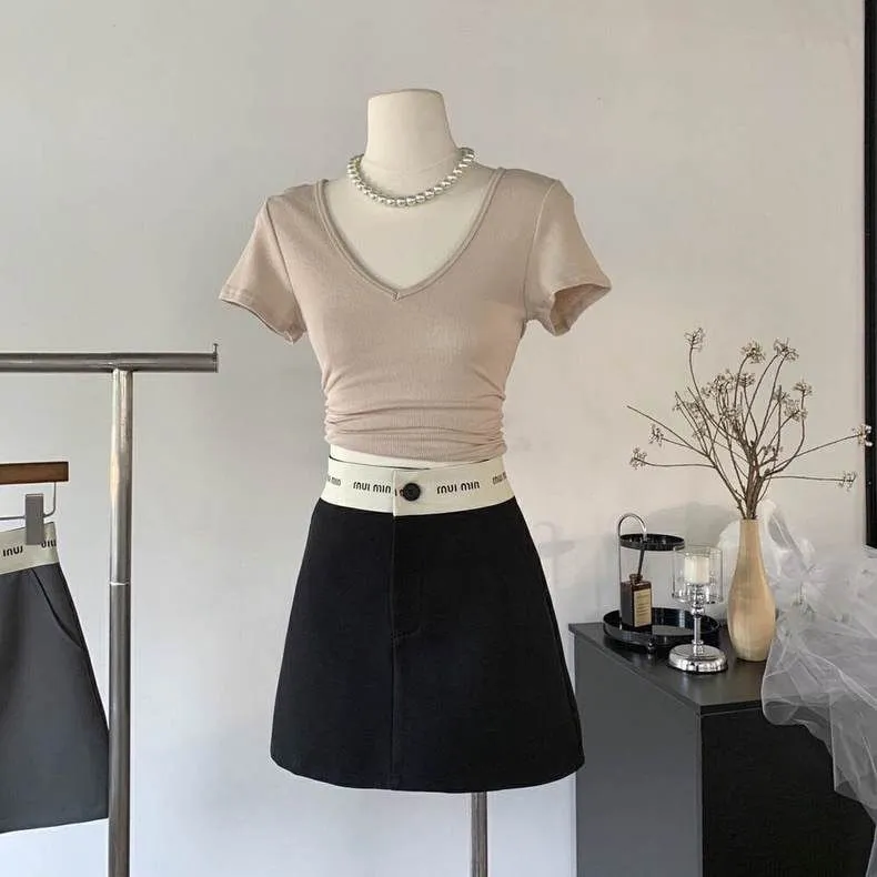 『S-2XL』大人の定番 超人気商品 着瘦せ 高級感  ハイウエスト ファッション  無地 アルファベット 新作 シンプル スカート