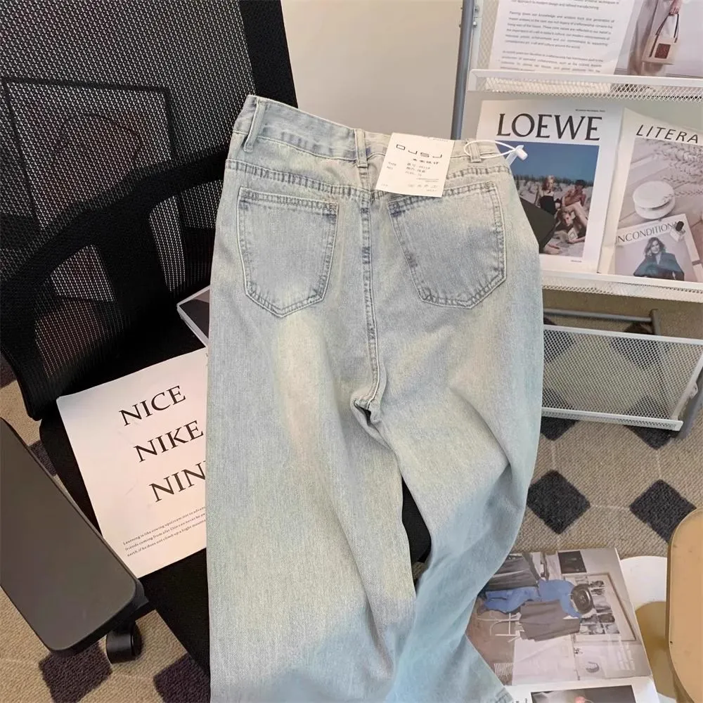 大人気 個性 刺繍 ルーズ 合わせやすい ハイウエスト 着痩せ 履きやすい デニムパンツ