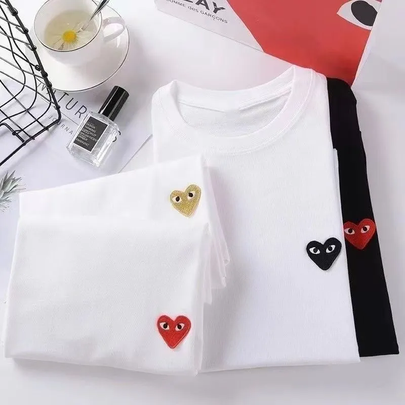 質感のいい 合わせやすい ゆったり 通気性 プリント ハート柄 コットン メンズ レデイーズ Ｔシャツ