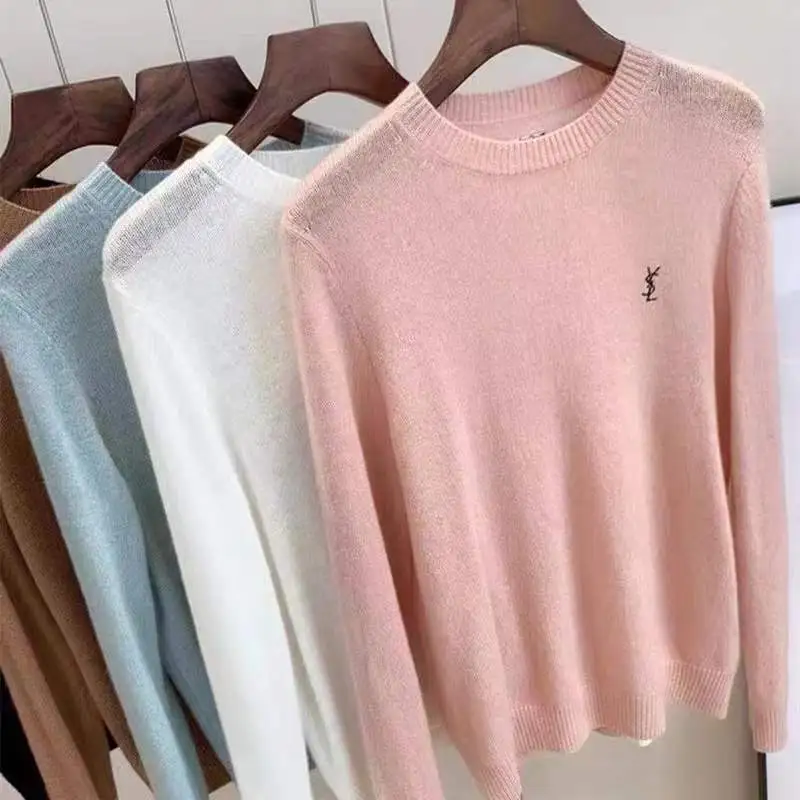 『S-XL』着回し力抜群 ラウンドネック 刺繍 着心地良い 合わせやすい ルーズ シンプル ニット セーター