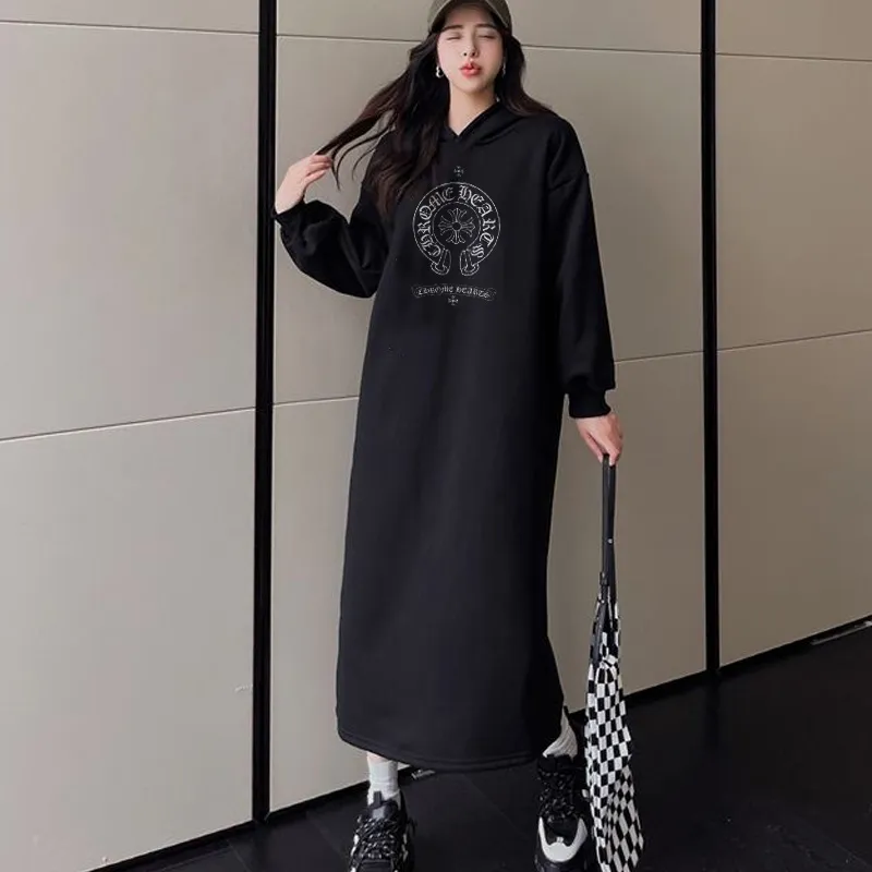 薄いフリース 大活躍 着心地良い カジュアル 日常 プリント ロング 春秋 オーバーサイズ ワンピース