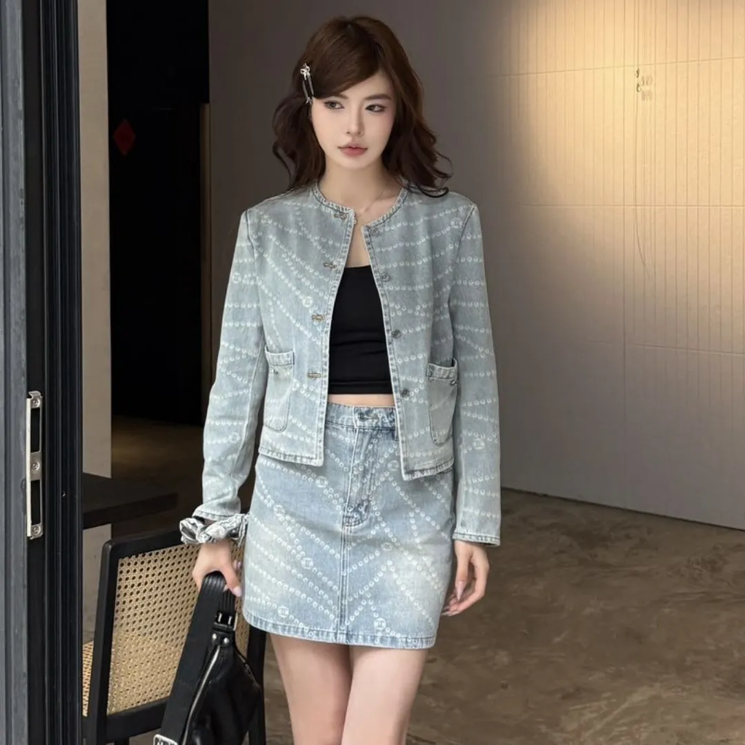 『S-L』ツイル 100%コットン デニム素材 酵素ウォッシュ加工 色落ちしにくい デニムジャケット ハイウエストミニスカート