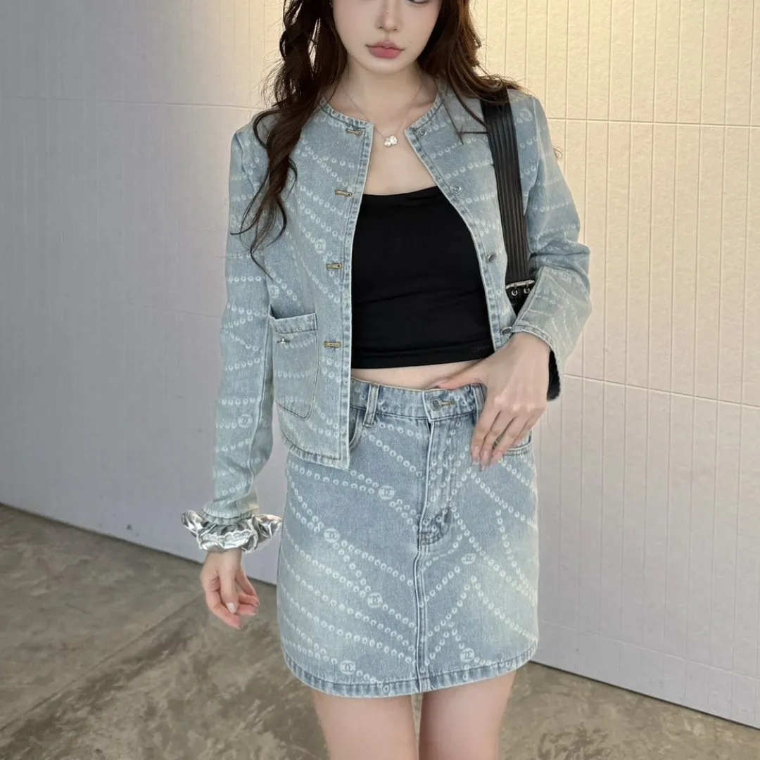 『S-L』ツイル 100%コットン デニム素材 酵素ウォッシュ加工 色落ちしにくい デニムジャケット ハイウエストミニスカート