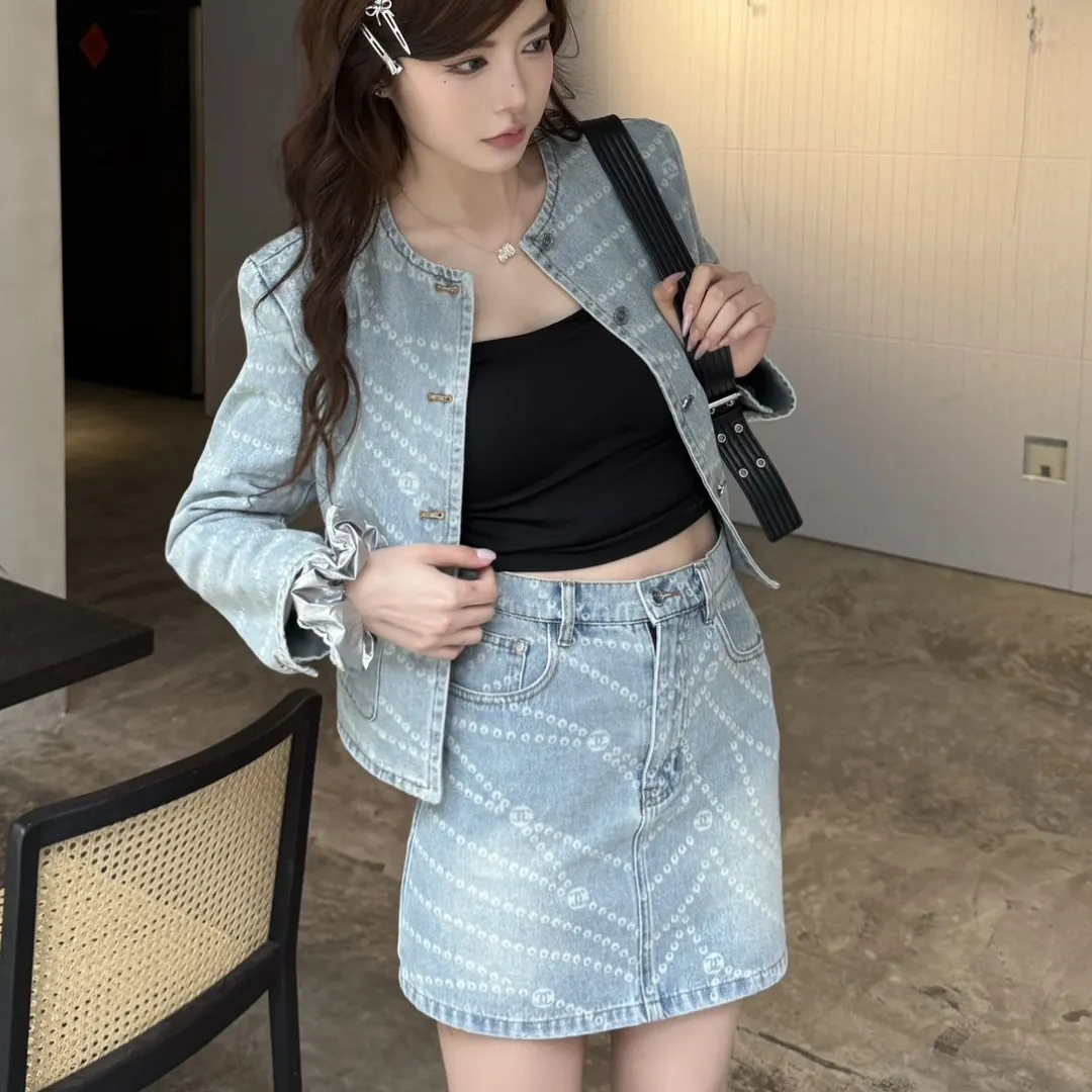 『S-L』ツイル 100%コットン デニム素材 酵素ウォッシュ加工 色落ちしにくい デニムジャケット ハイウエストミニスカート