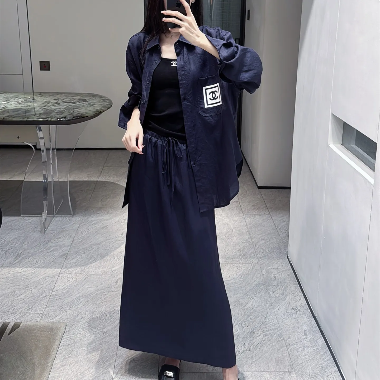 『S-L』テンセルリネン生地 ルーズ 快適通気 スリム リラックス シャツ ロングスカート