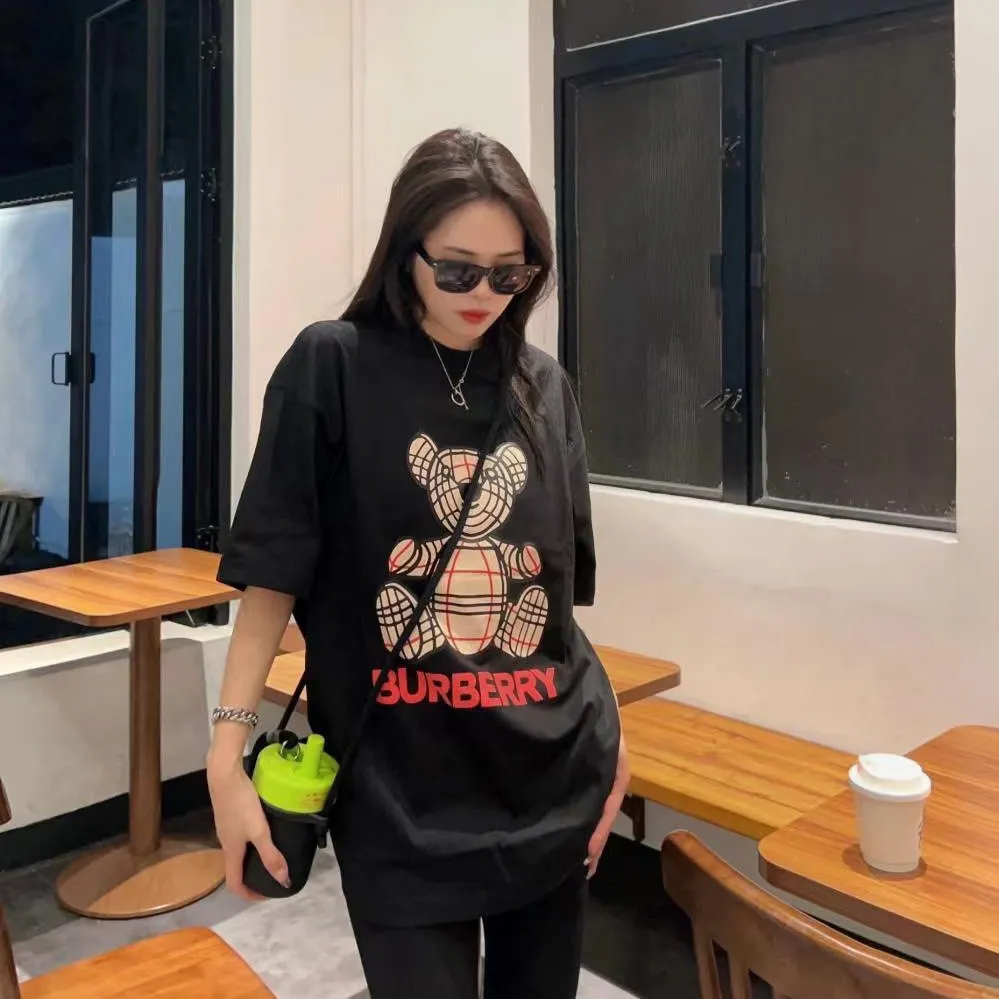 『S-4XL』夏 新作 オーバーサイズ ルーズシルエット かわいいクマ プリント クルーネック 半袖Tシャツ