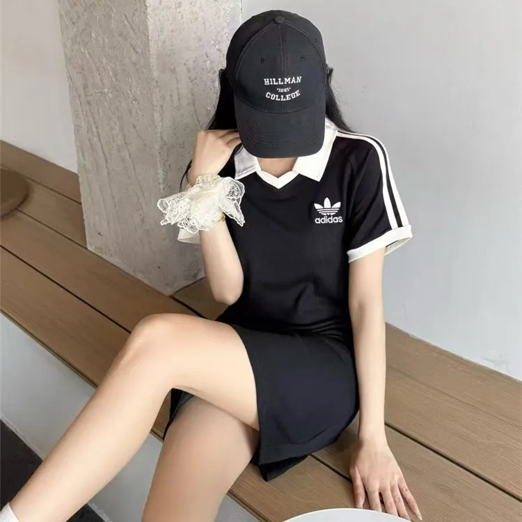『S-XL』軽量 ストレッチ 通気性 夏 おしゃれ リラックス カジュアル スポーティ 刺繍 ワンピース