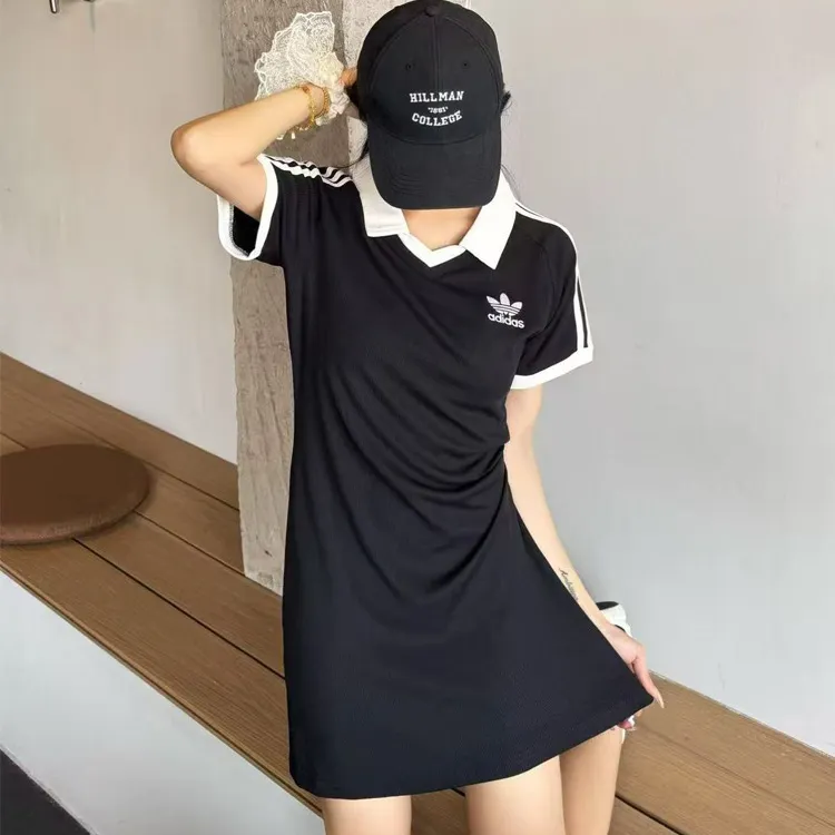 『S-XL』軽量 ストレッチ 通気性 夏 おしゃれ リラックス カジュアル スポーティ 刺繍 ワンピース