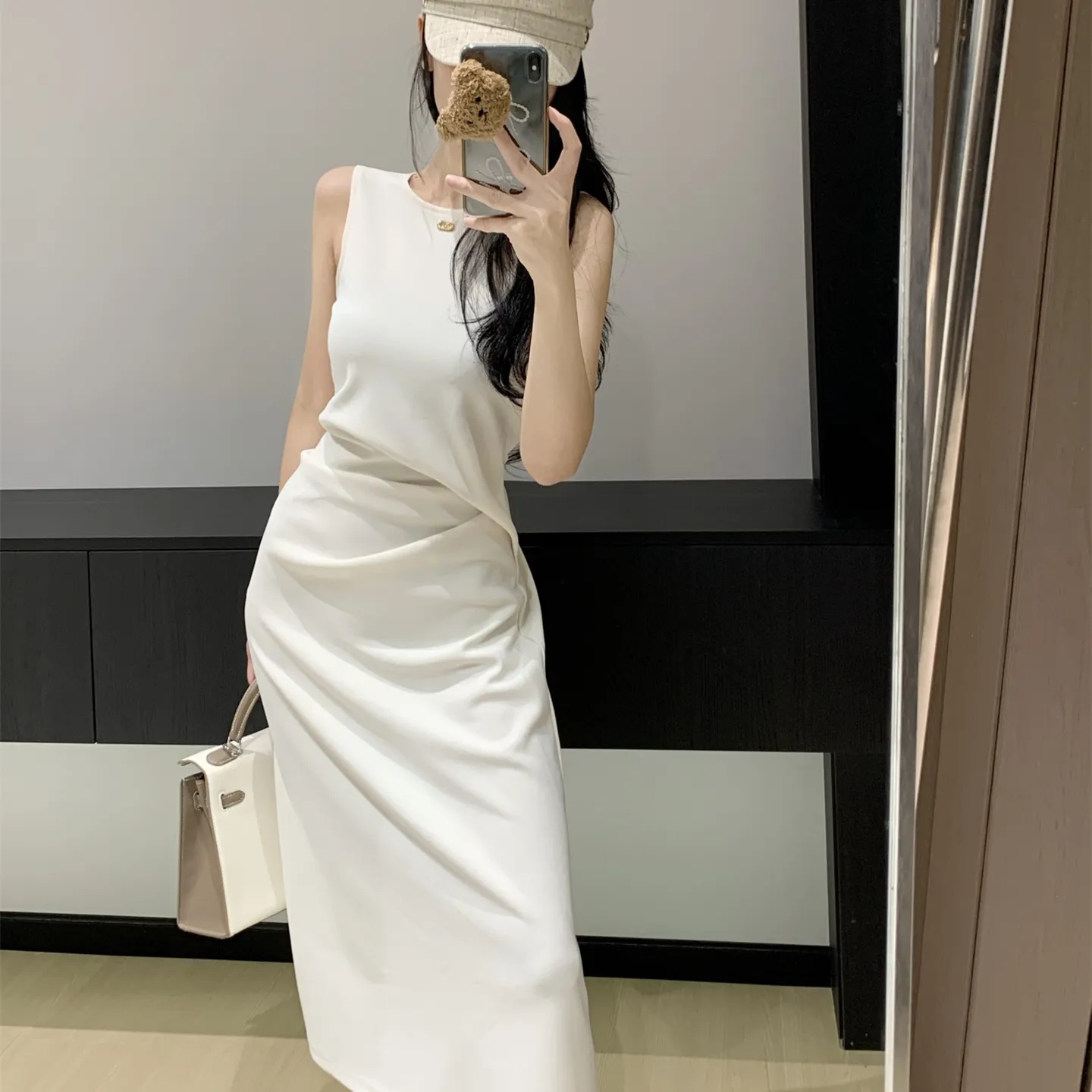 『S-L』高級 女性らしい 超 上品 雰囲気 優雅 可愛らしい セクシー 知性 繊細 ウエスト 絞り ベスト ワンピース