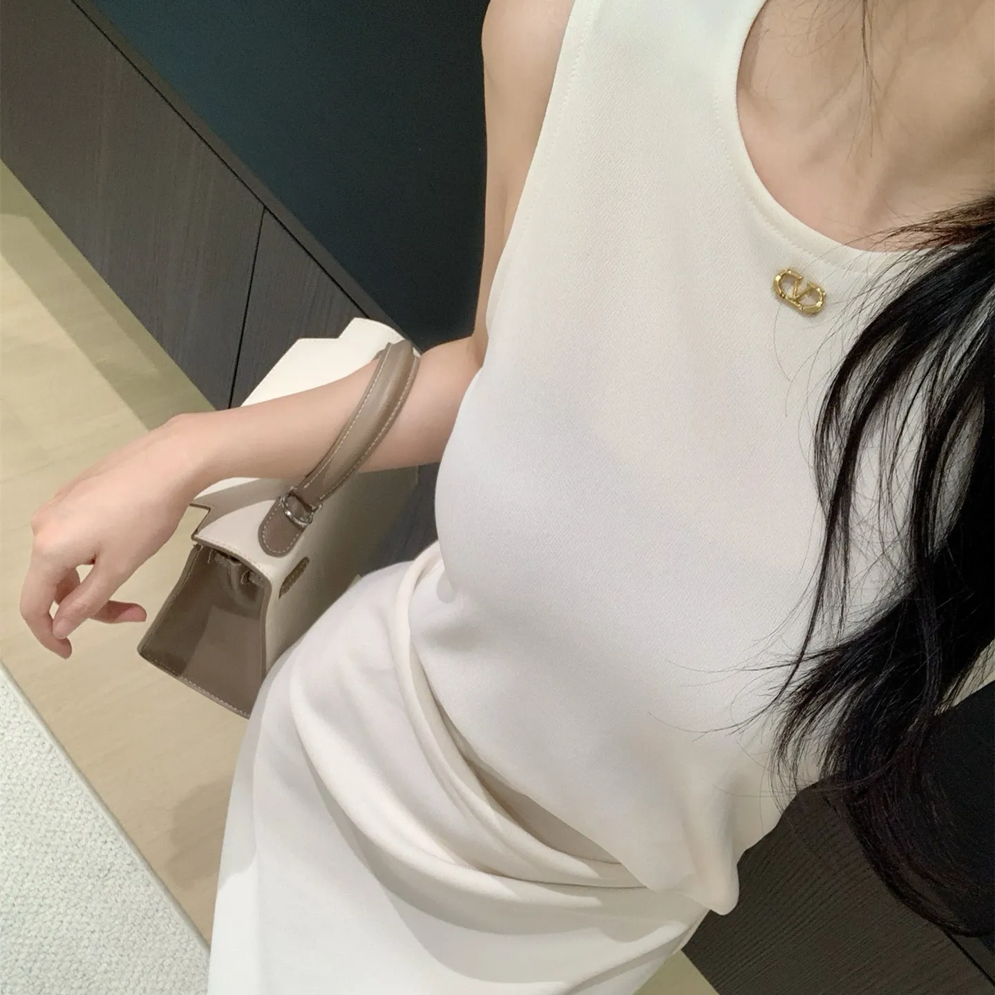 『S-L』高級 女性らしい 超 上品 雰囲気 優雅 可愛らしい セクシー 知性 繊細 ウエスト 絞り ベスト ワンピース