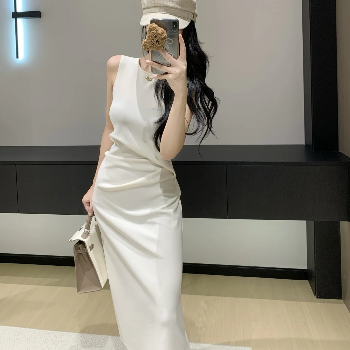 『S-L』高級 女性らしい 超 上品 雰囲気 優雅 可愛らしい セクシー 知性 繊細 ウエスト 絞り ベスト ワンピース