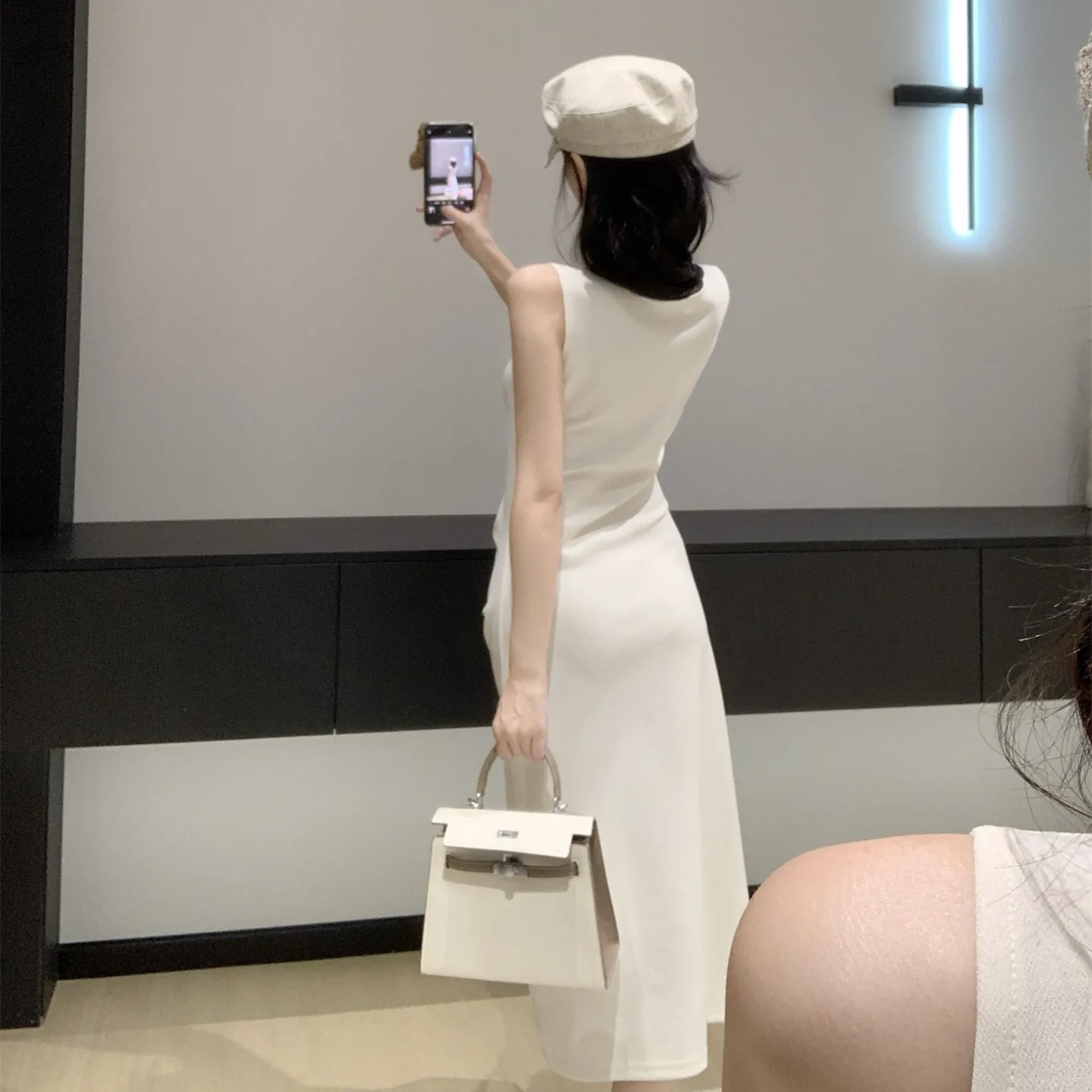 『S-L』高級 女性らしい 超 上品 雰囲気 優雅 可愛らしい セクシー 知性 繊細 ウエスト 絞り ベスト ワンピース