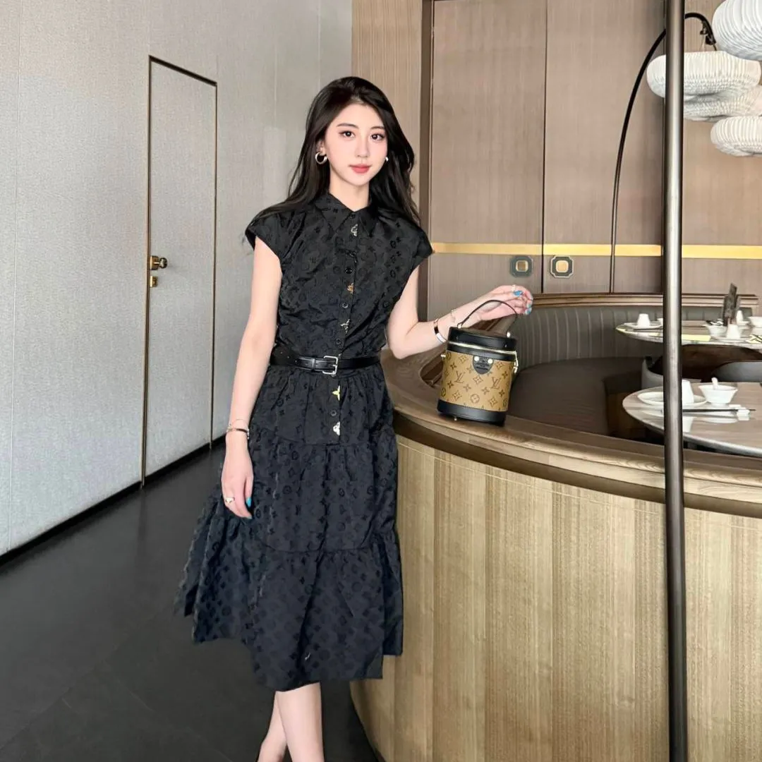 『S-L』大人の定番 快適 新作 セレブリティ 定番 プリント ノースリーブ 切り替え ワンピース